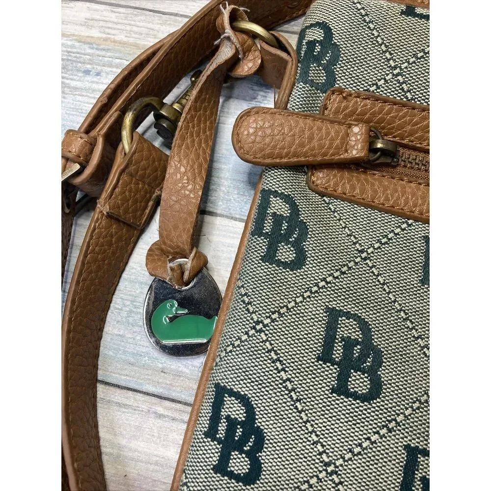 Dooney‎ & Bourke Green Signature Logo Crossbody Letter Carrier Bag Tan Leather